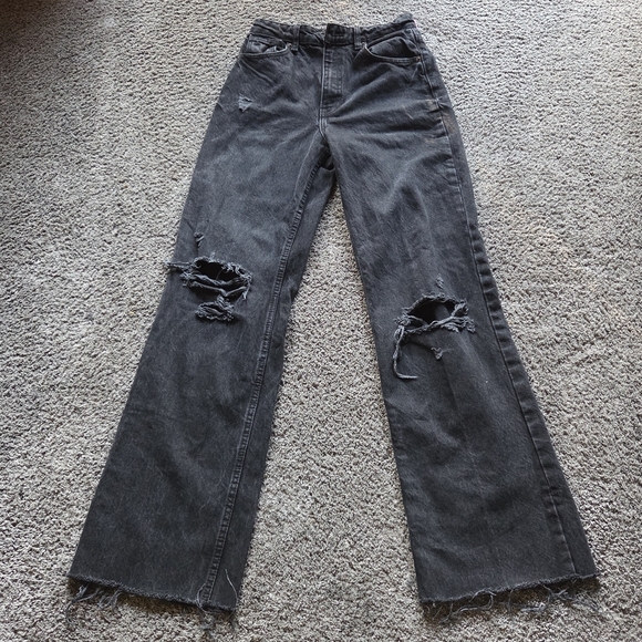 Zara Black Distressed Flare Jeans - Picture 1 of 4